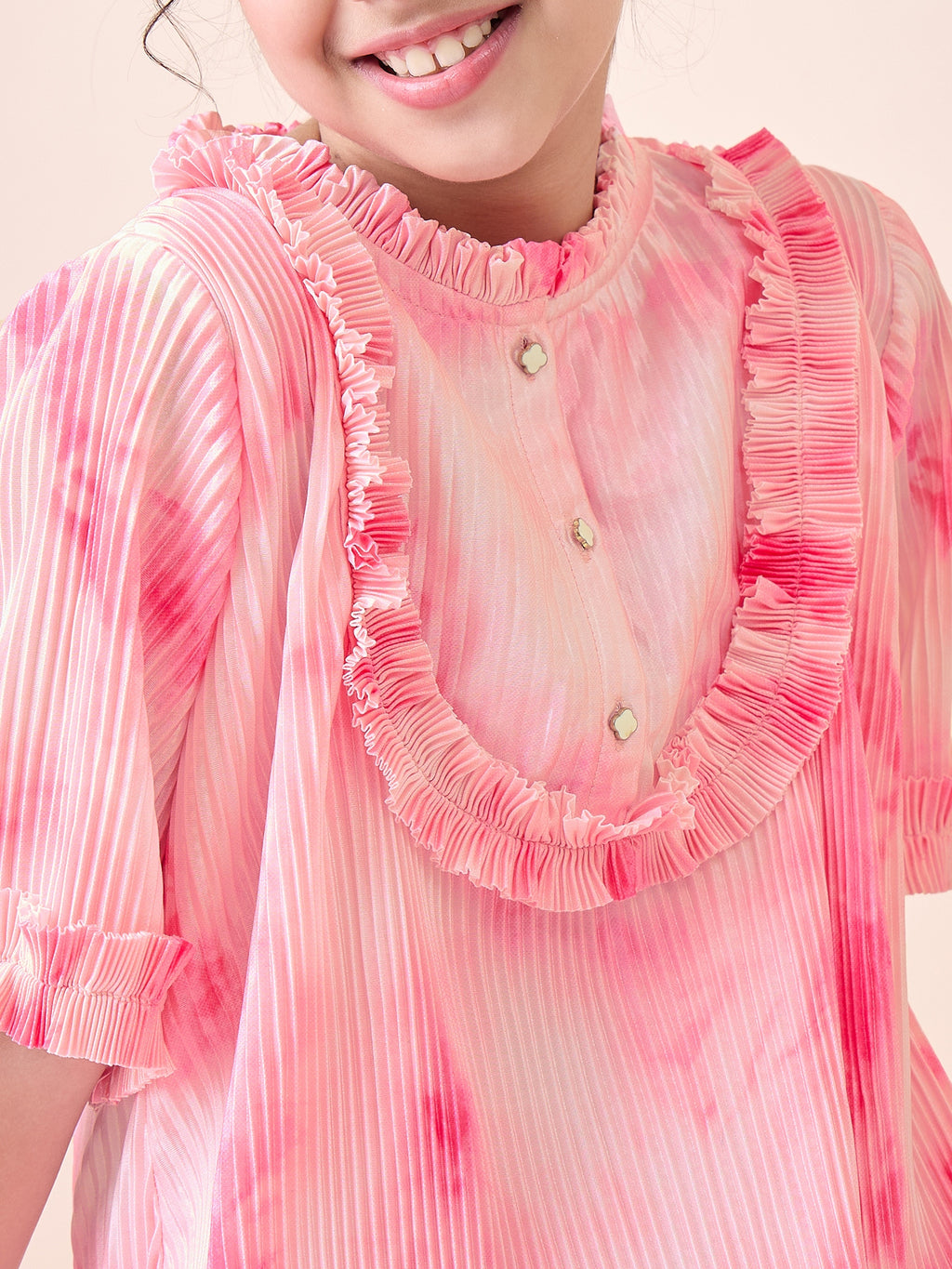 Girls Knee Length All over Print Dress - Pink