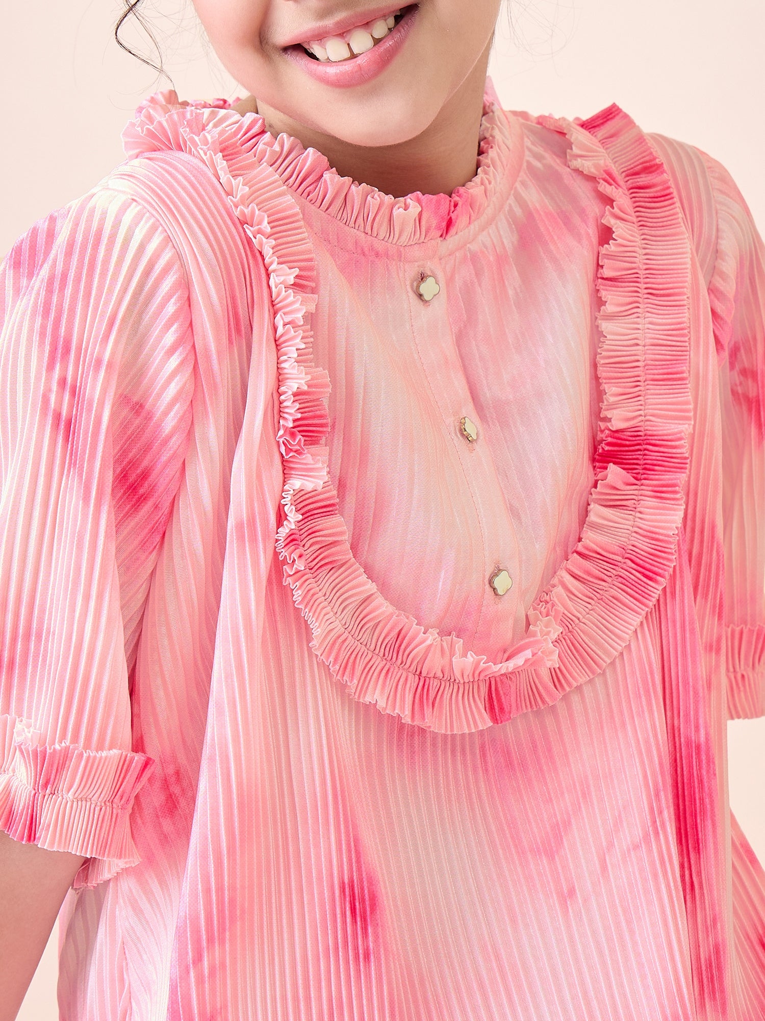 Girls Knee Length All over Print Dress - Pink