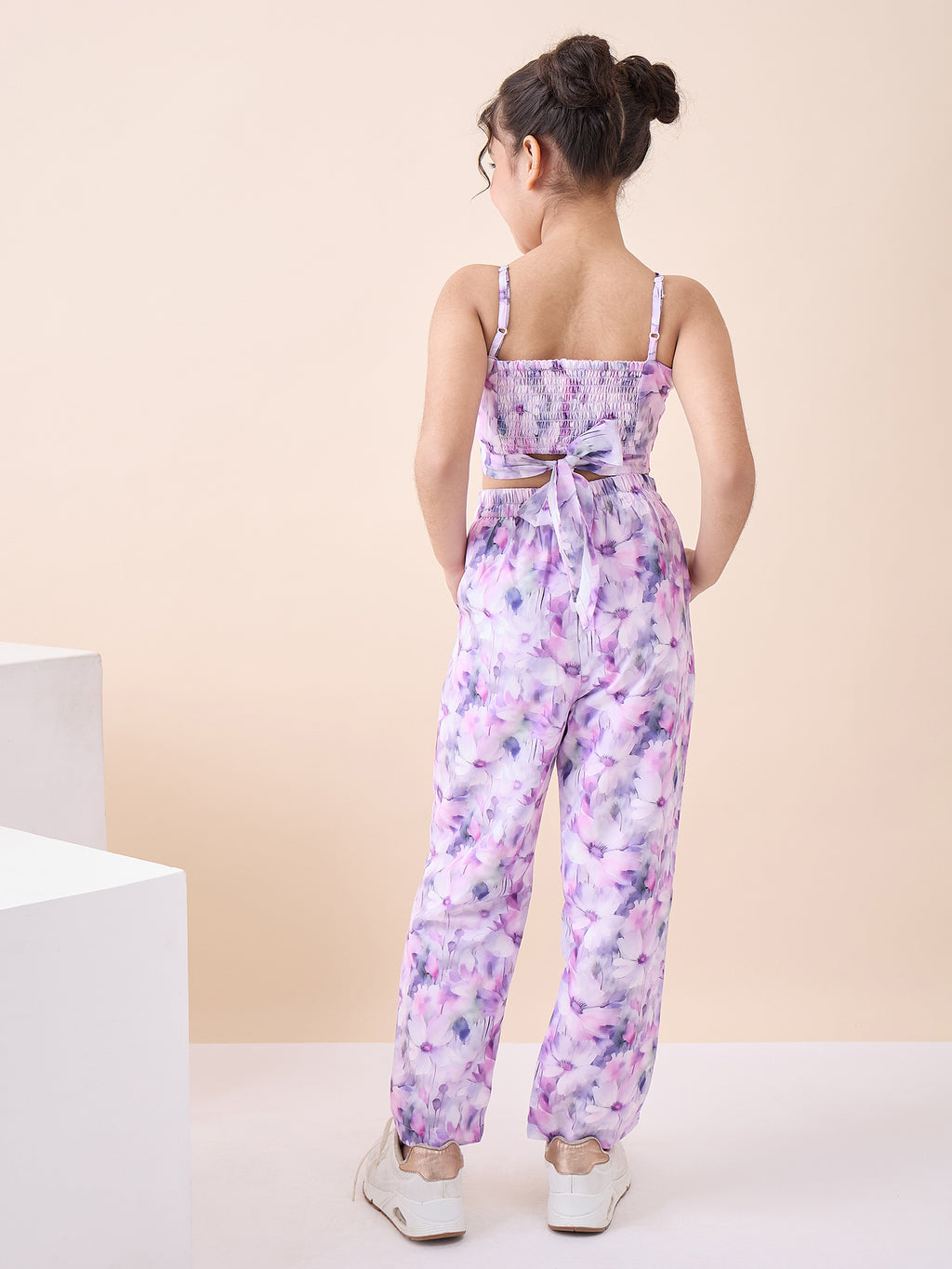 Girls Ankle Length All over Print Top With Pants - Lavender