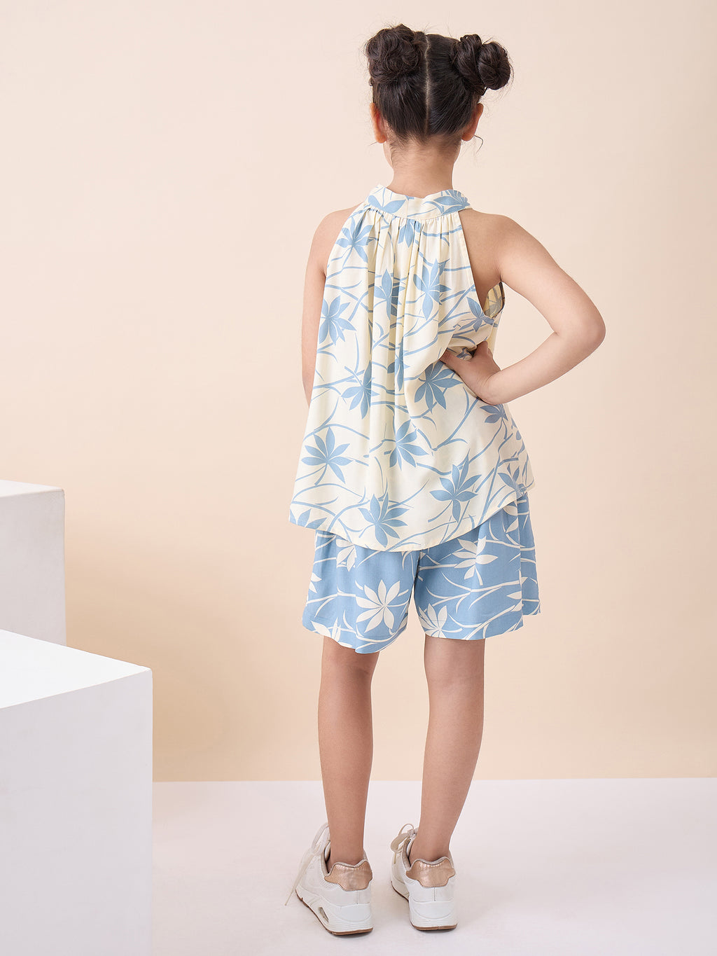 Girls Above Knee All over Print Top With Shorts - Blue
