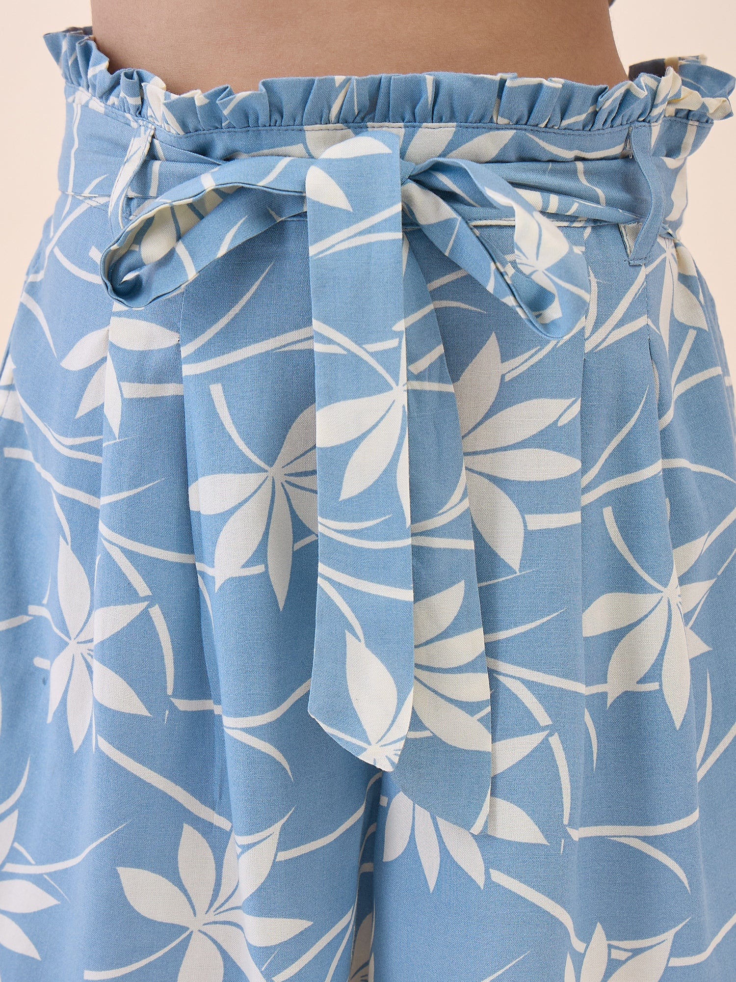 Girls Above Knee All over Print Top With Shorts - Blue
