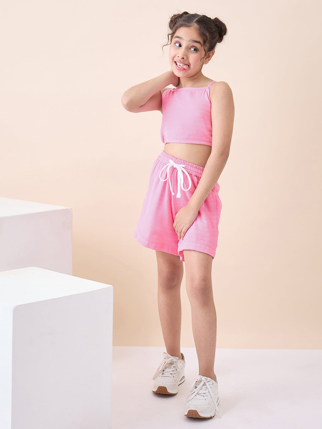 Girls Above Knee All over Print Top with Shorts - Pink