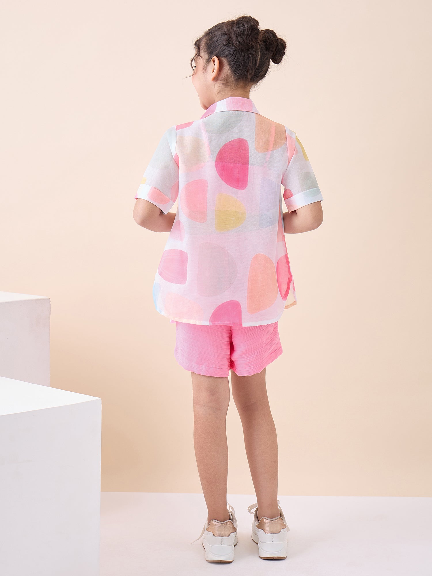 Girls Above Knee All over Print Top with Shorts - Pink