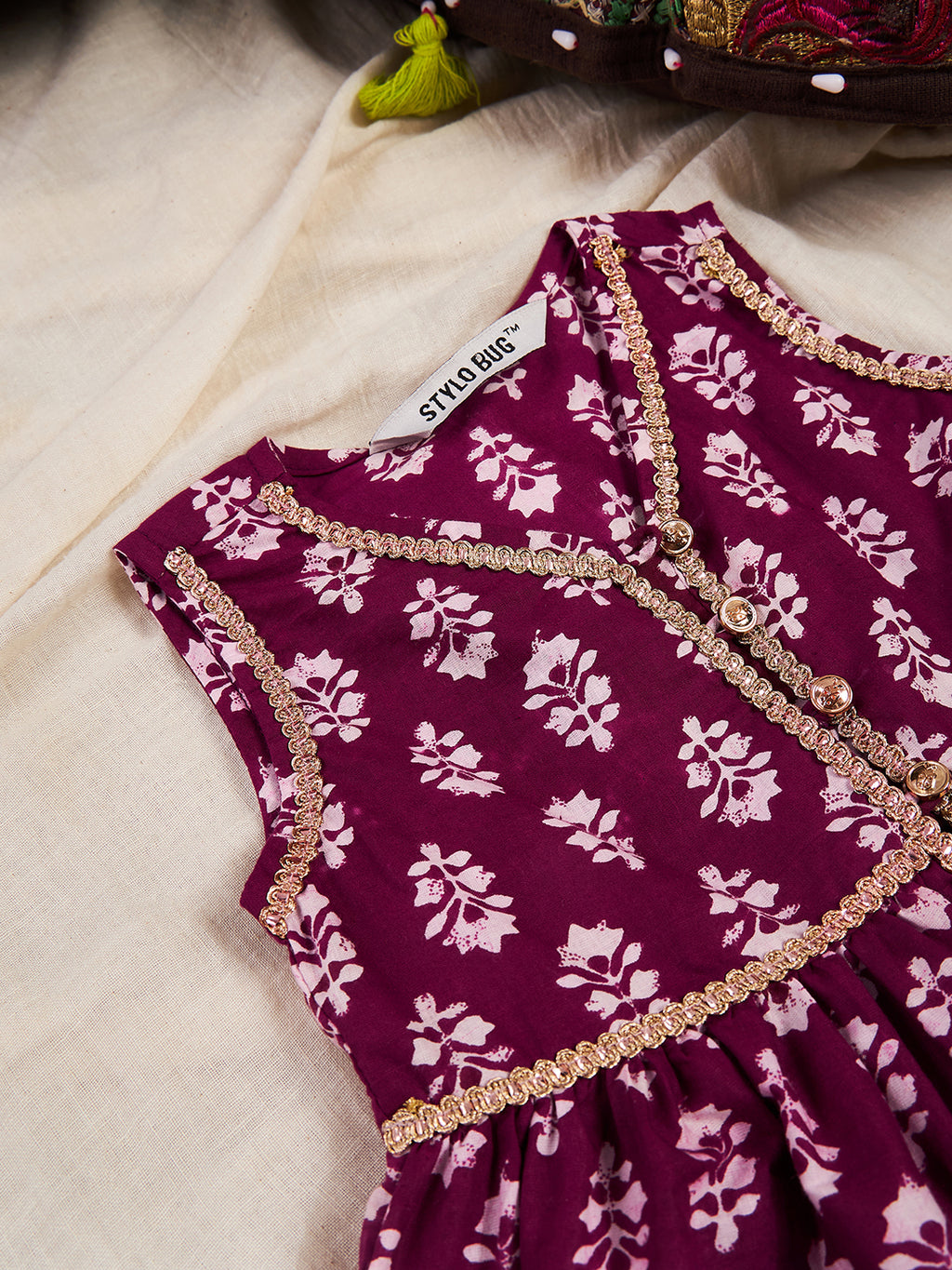 Girls Above Knee Printed Kurti Set - Purple