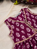 Girls Above Knee Printed Kurti Set - Purple