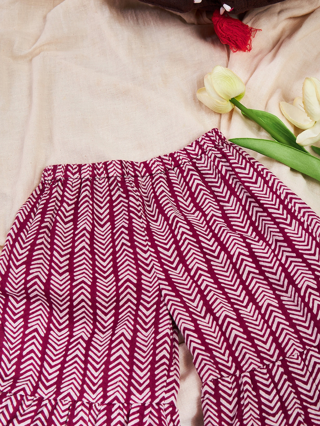 Girls Above Knee Printed Kurti Set - Purple