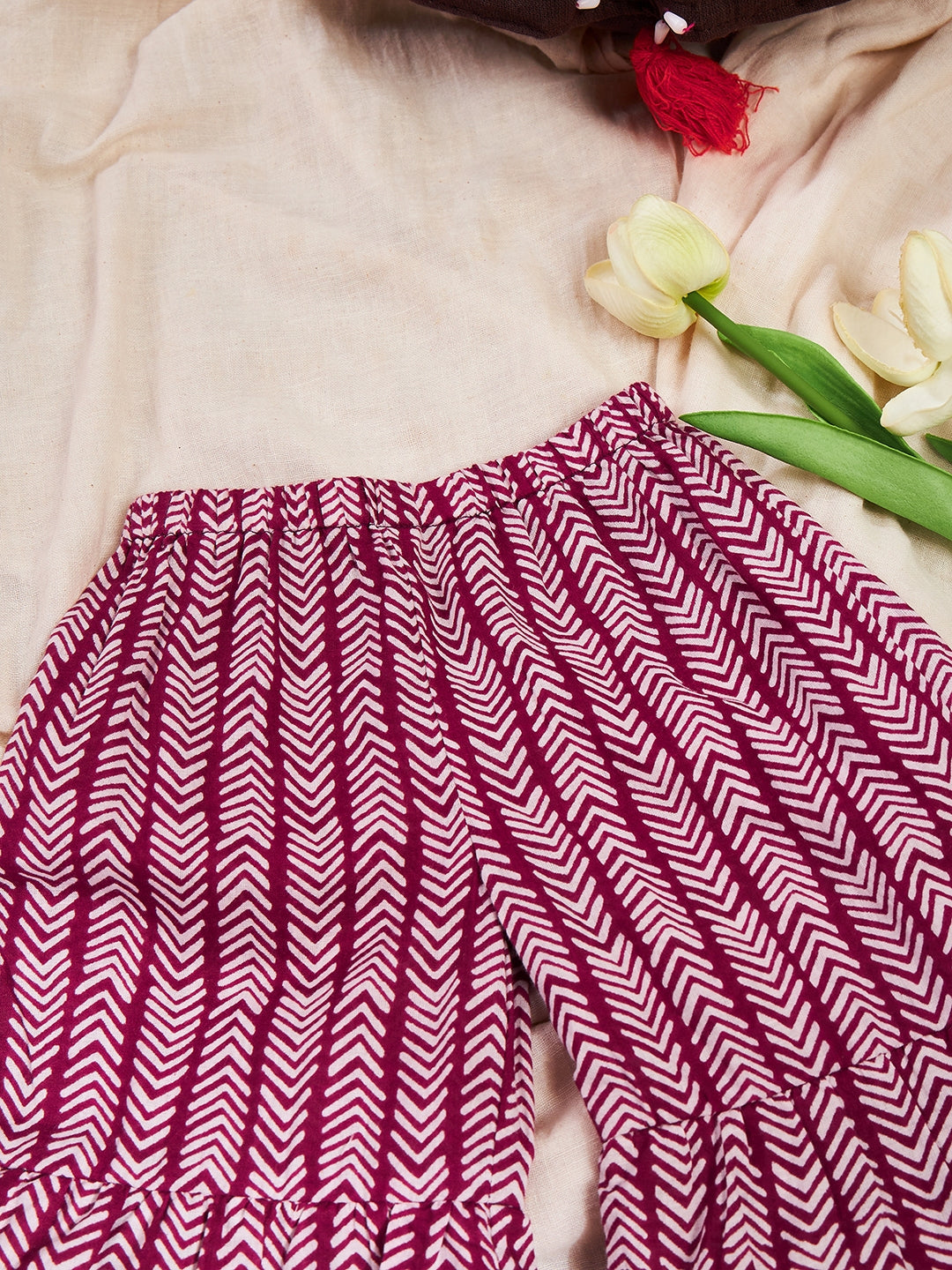 Girls Above Knee Printed Kurti Set - Purple