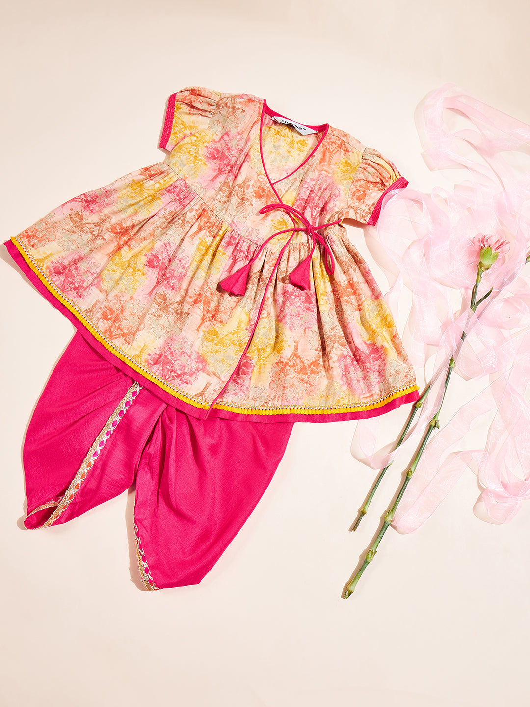 Girls Above Knee Printed Kurti Set - Multi