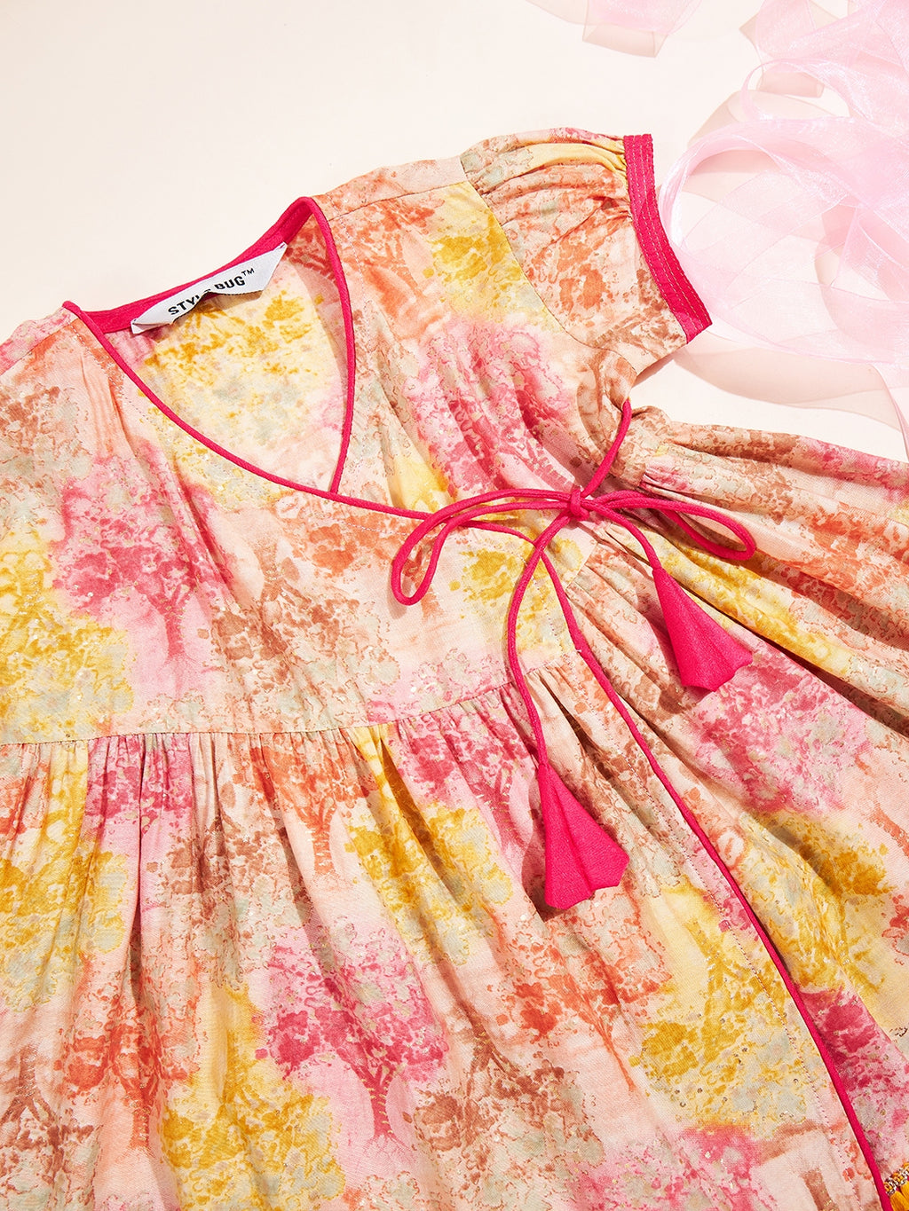 Girls Above Knee Printed Kurti Set - Multi