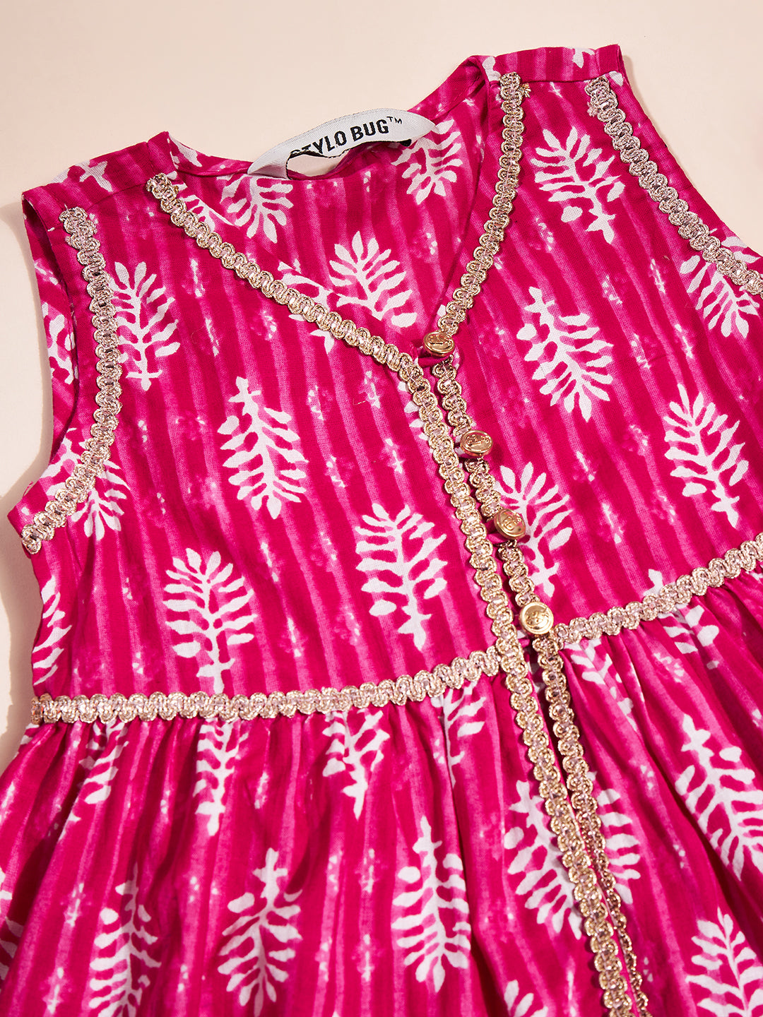 Girls Above Knee Printed Kurti Set - Pink