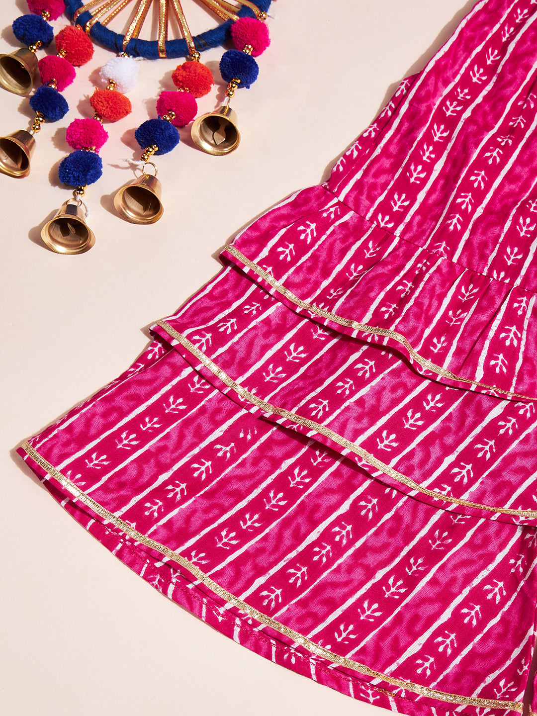 Girls Above Knee Printed Kurti Set - Pink