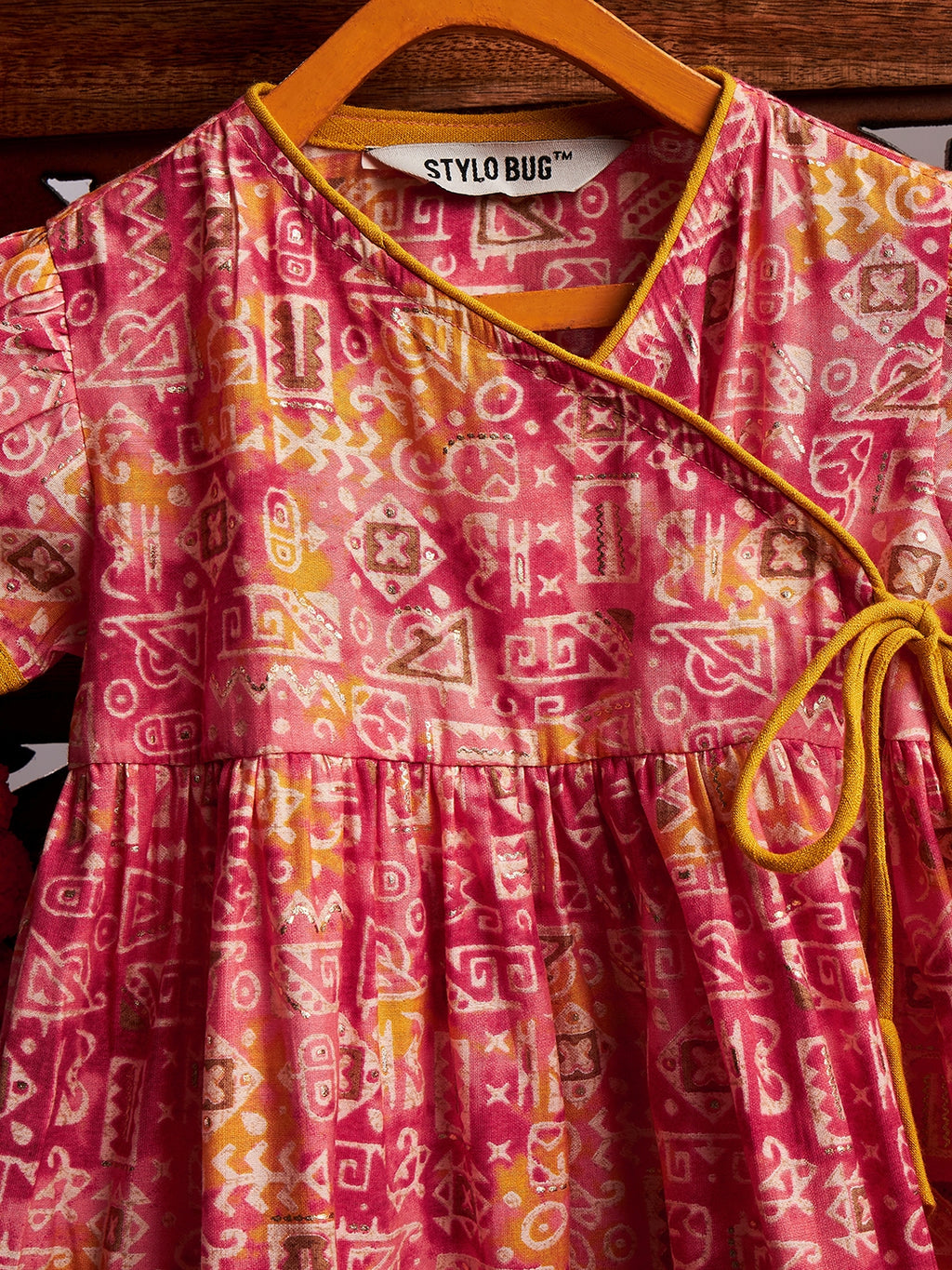 Girls Above Knee Printed Kurti Set - Pink