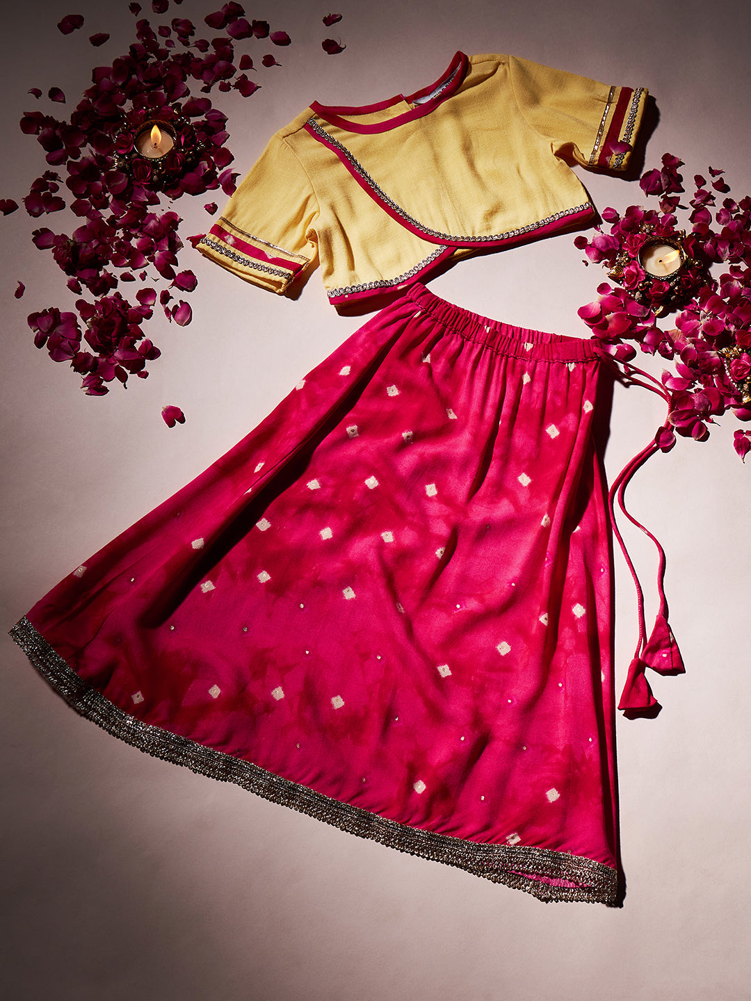 Girls Waist Length Printed Lehenga Choli - Yellow