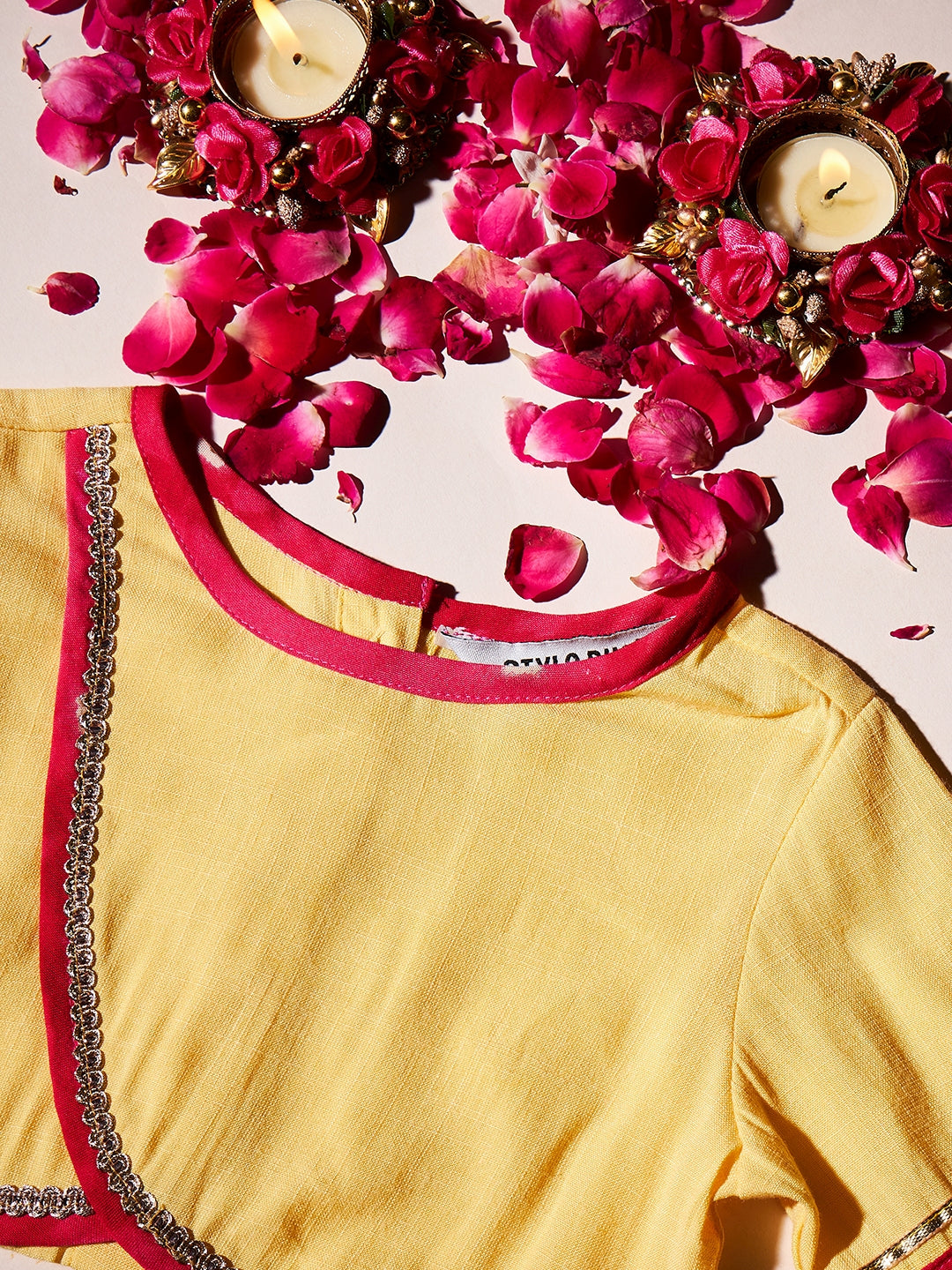 Girls Waist Length Printed Lehenga Choli - Yellow