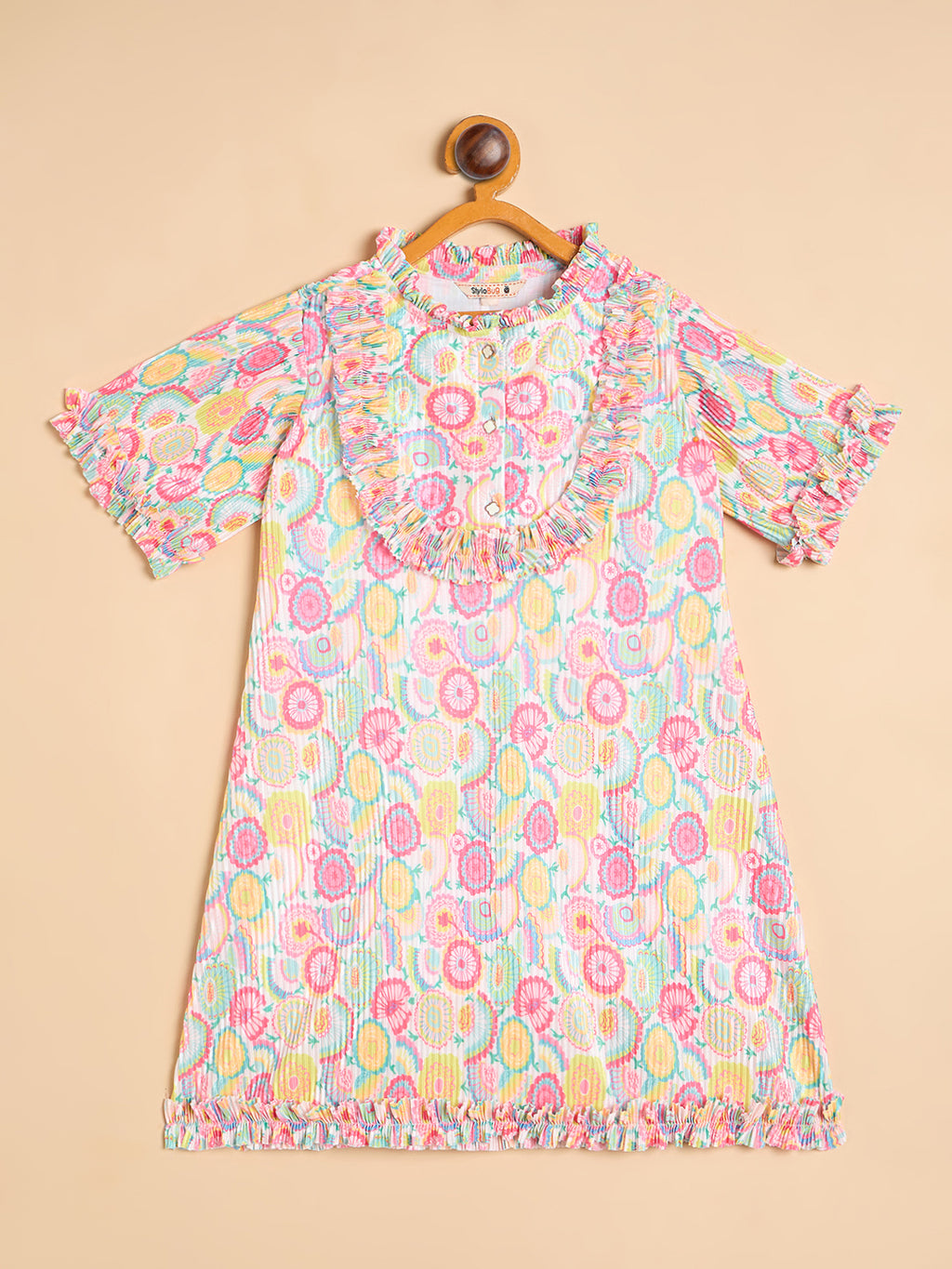 Girls Knee Length All over Print Dress - Multi