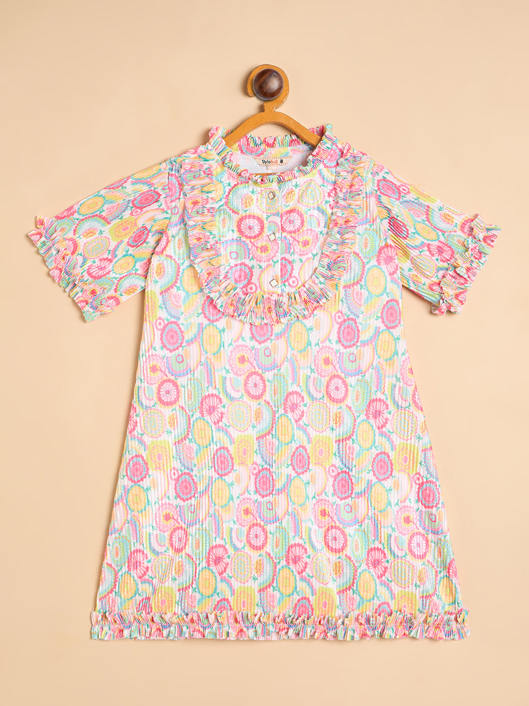 Girls Knee Length All over Print Dress - Multi