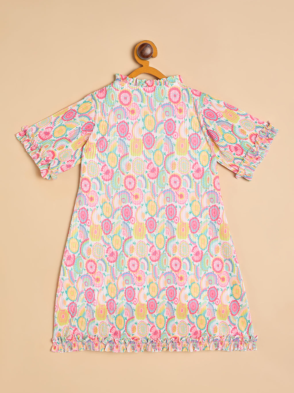 Girls Knee Length All over Print Dress - Multi
