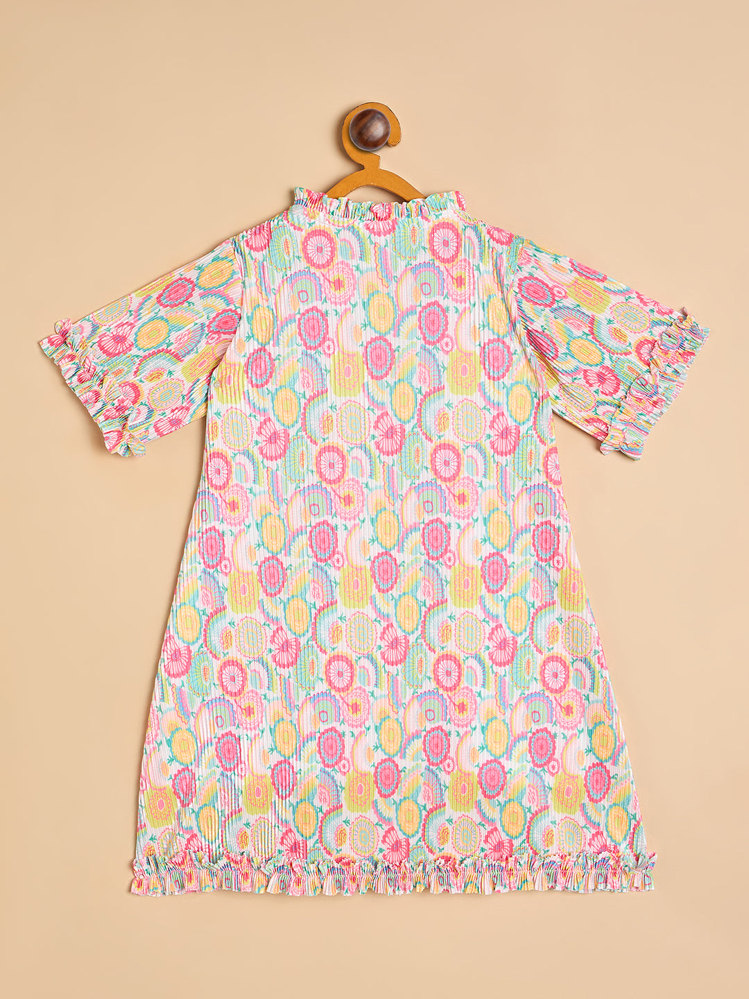 Girls Knee Length All over Print Dress - Multi