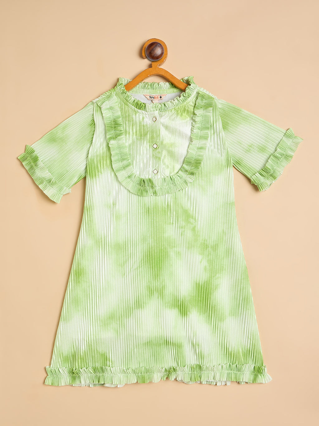 Girls Knee Length All over Print Dress - Green