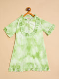 Girls Knee Length All over Print Dress - Green