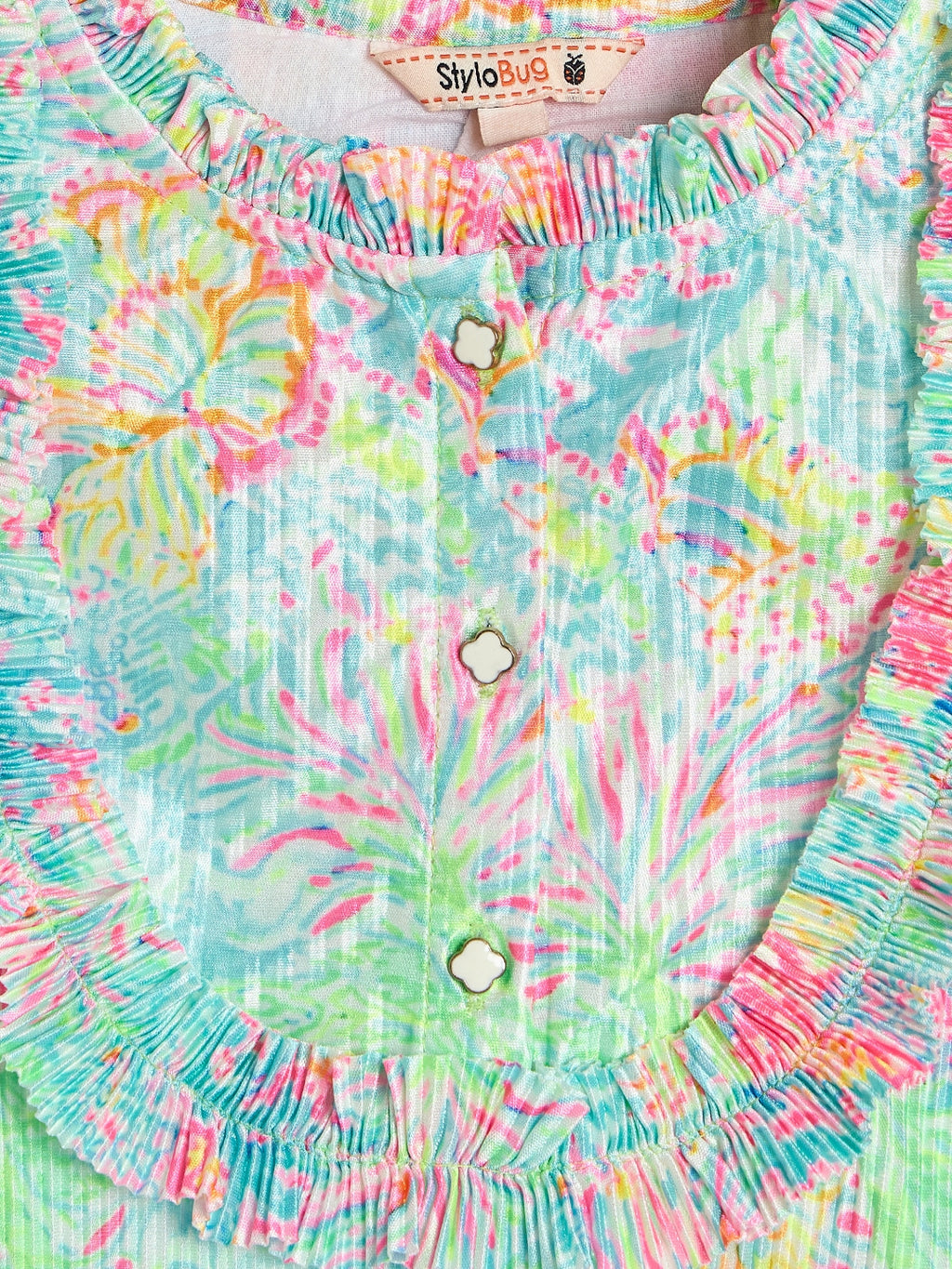 Girls Knee Length All over Print Dress - Multi