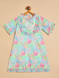 Girls Knee Length All over Print Dress - Multi