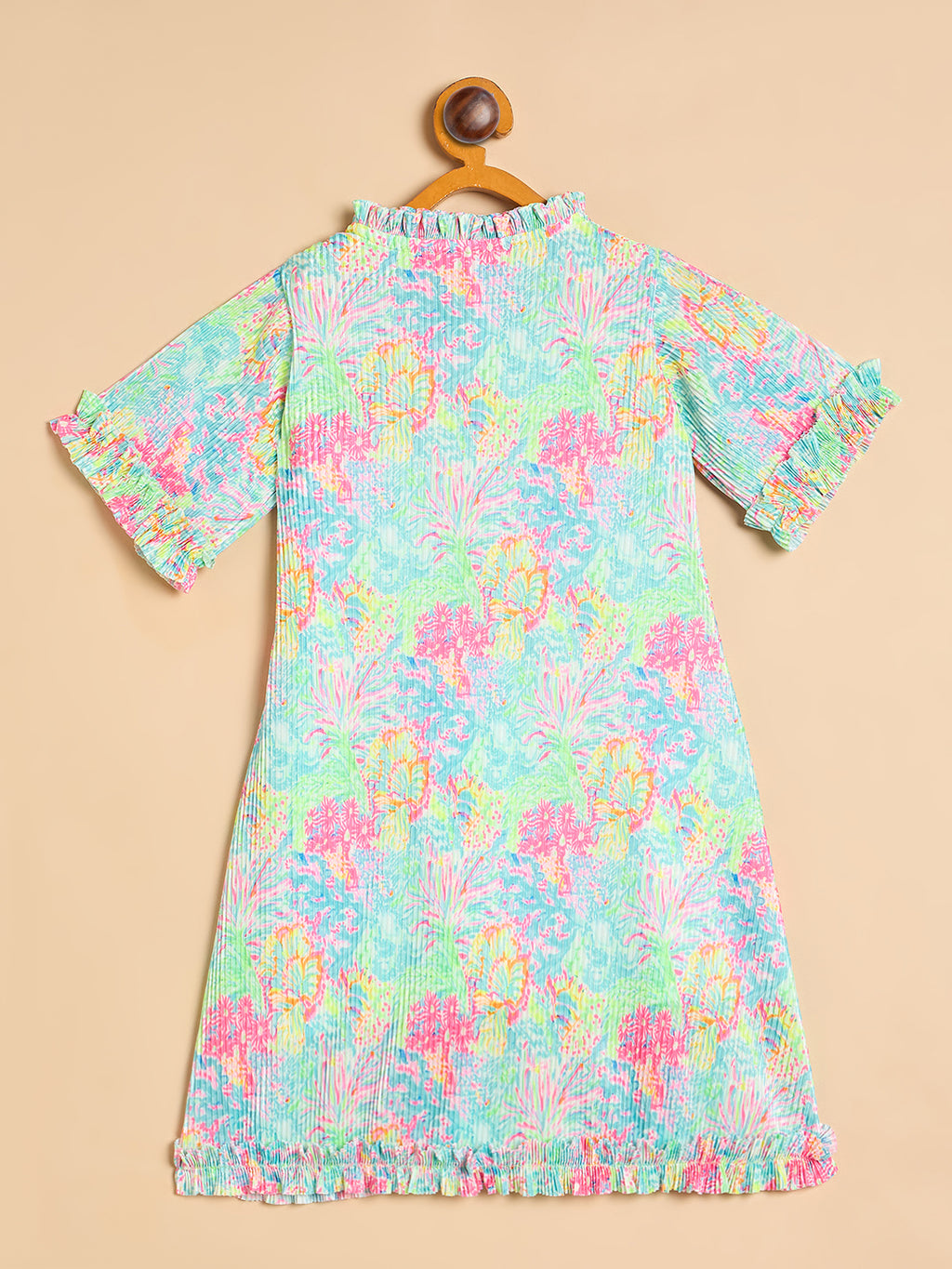 Girls Knee Length All over Print Dress - Multi