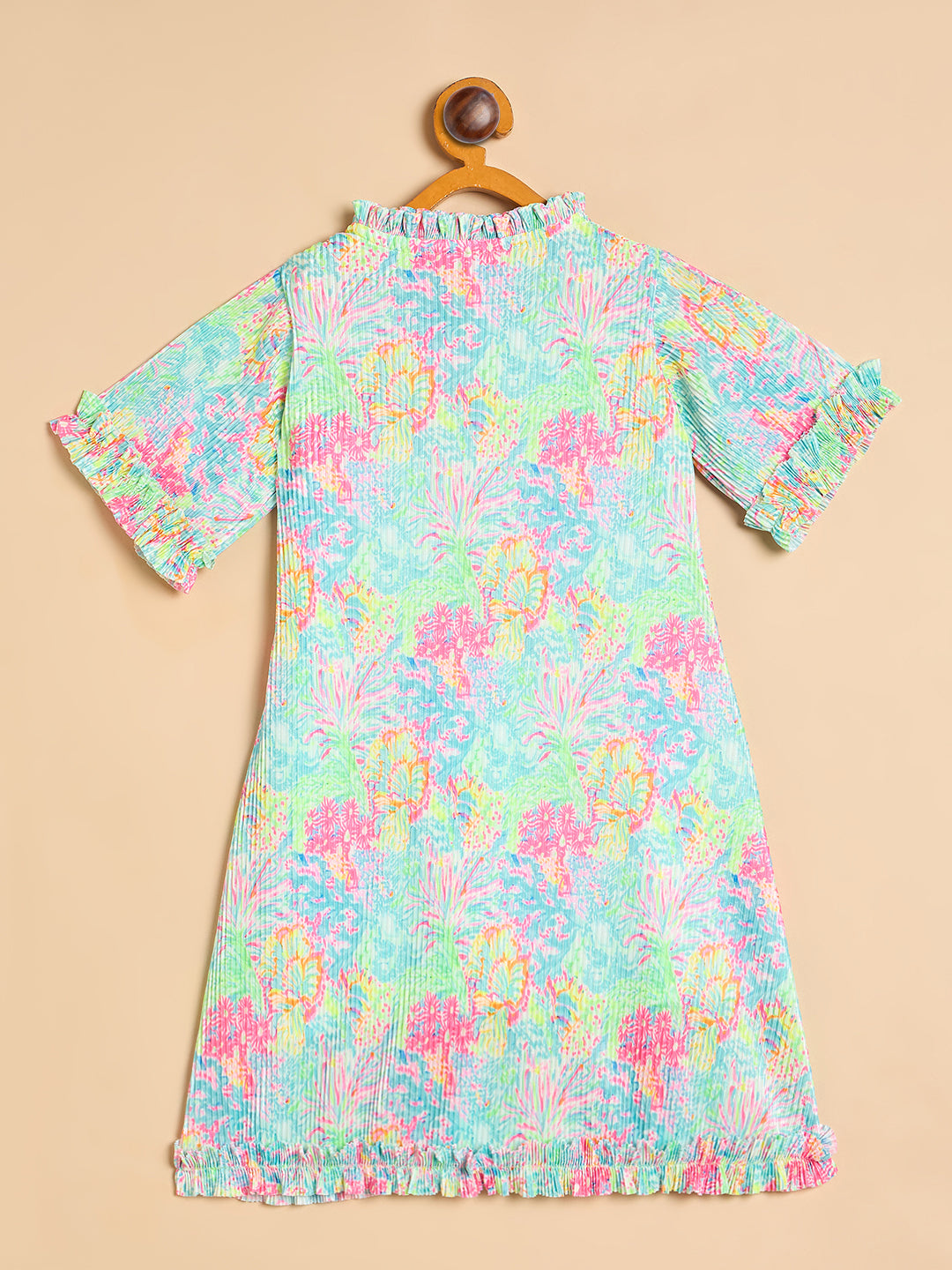 Girls Knee Length All over Print Dress - Multi