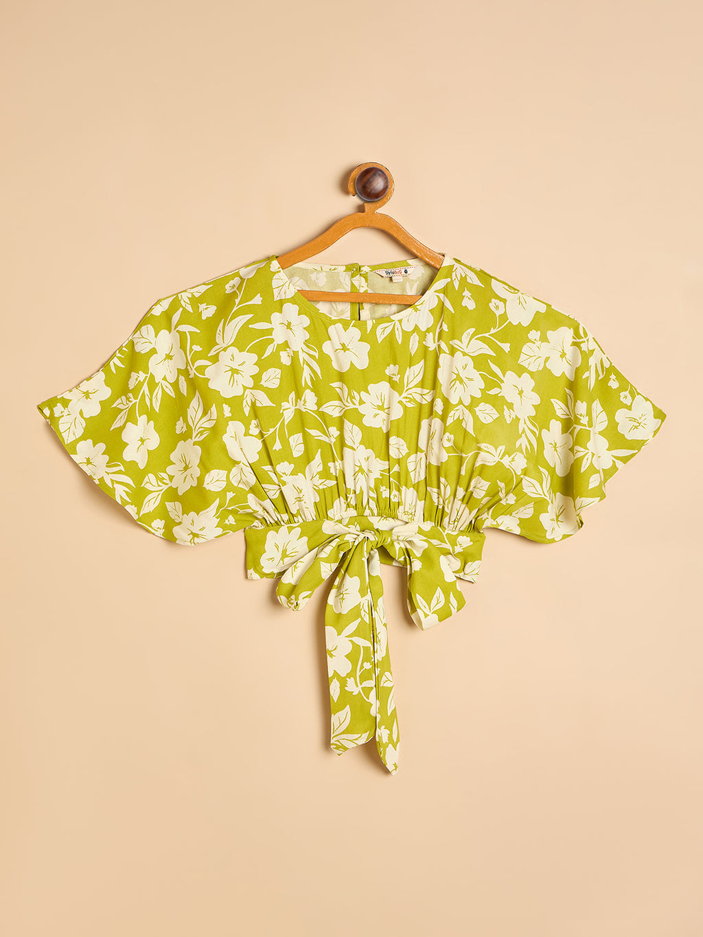 Girls Waist Length All over Print Top - Green