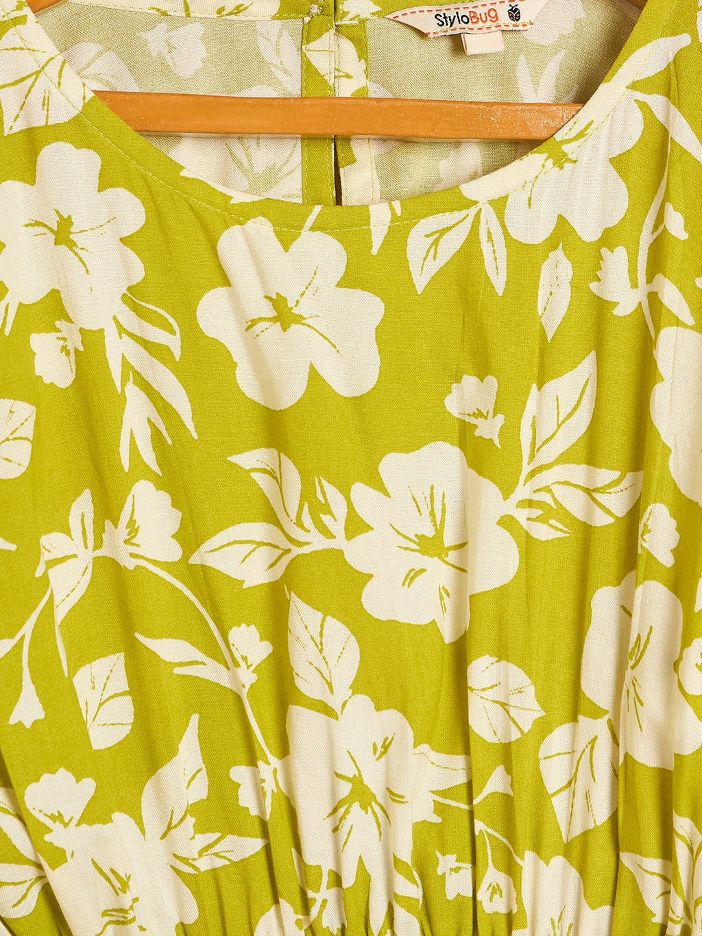 Girls Waist Length All over Print Top - Green