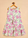 Girls Knee Length All over Print Dress - Green