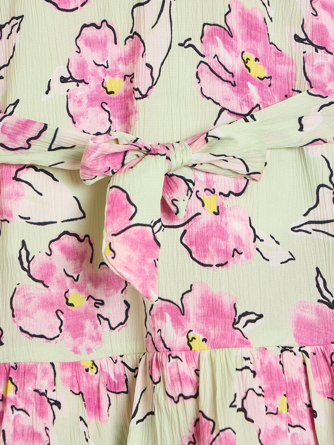 Girls Knee Length All over Print Dress - Green