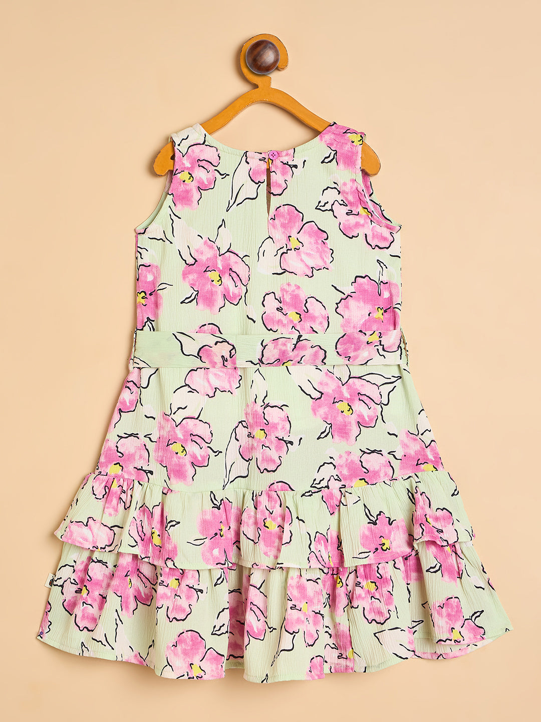 Girls Knee Length All over Print Dress - Green