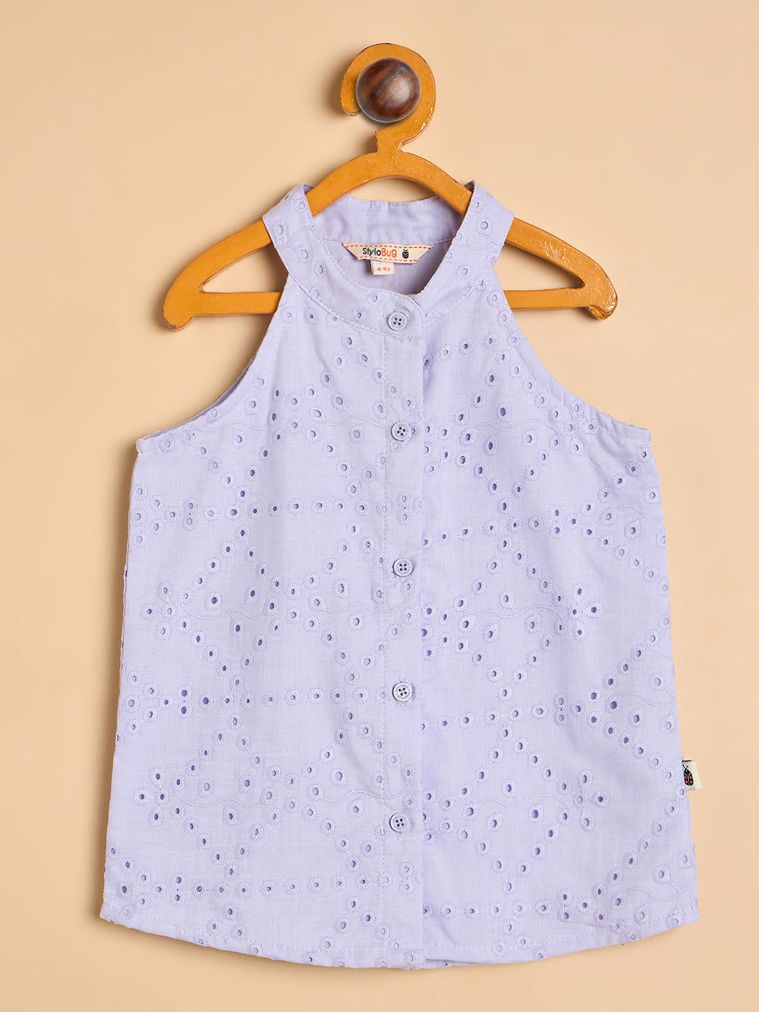 Girls Above Knee Embroidery Top with Shorts - Lavender