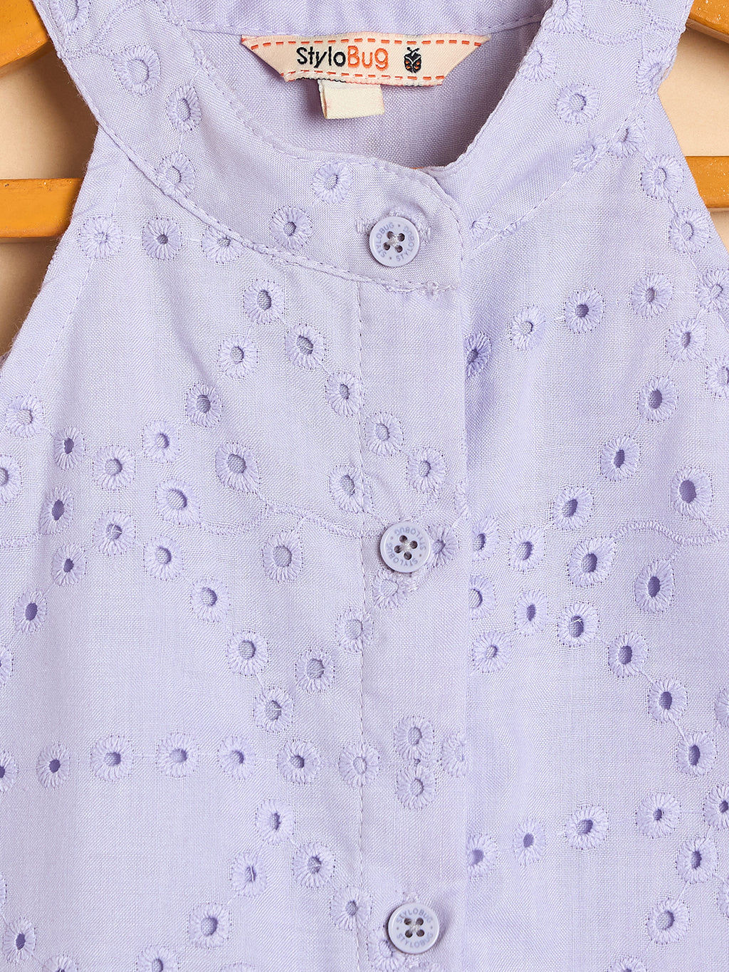 Girls Above Knee Embroidery Top with Shorts - Lavender
