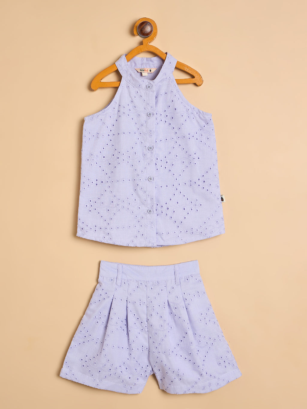Girls Above Knee Embroidery Top with Shorts - Lavender