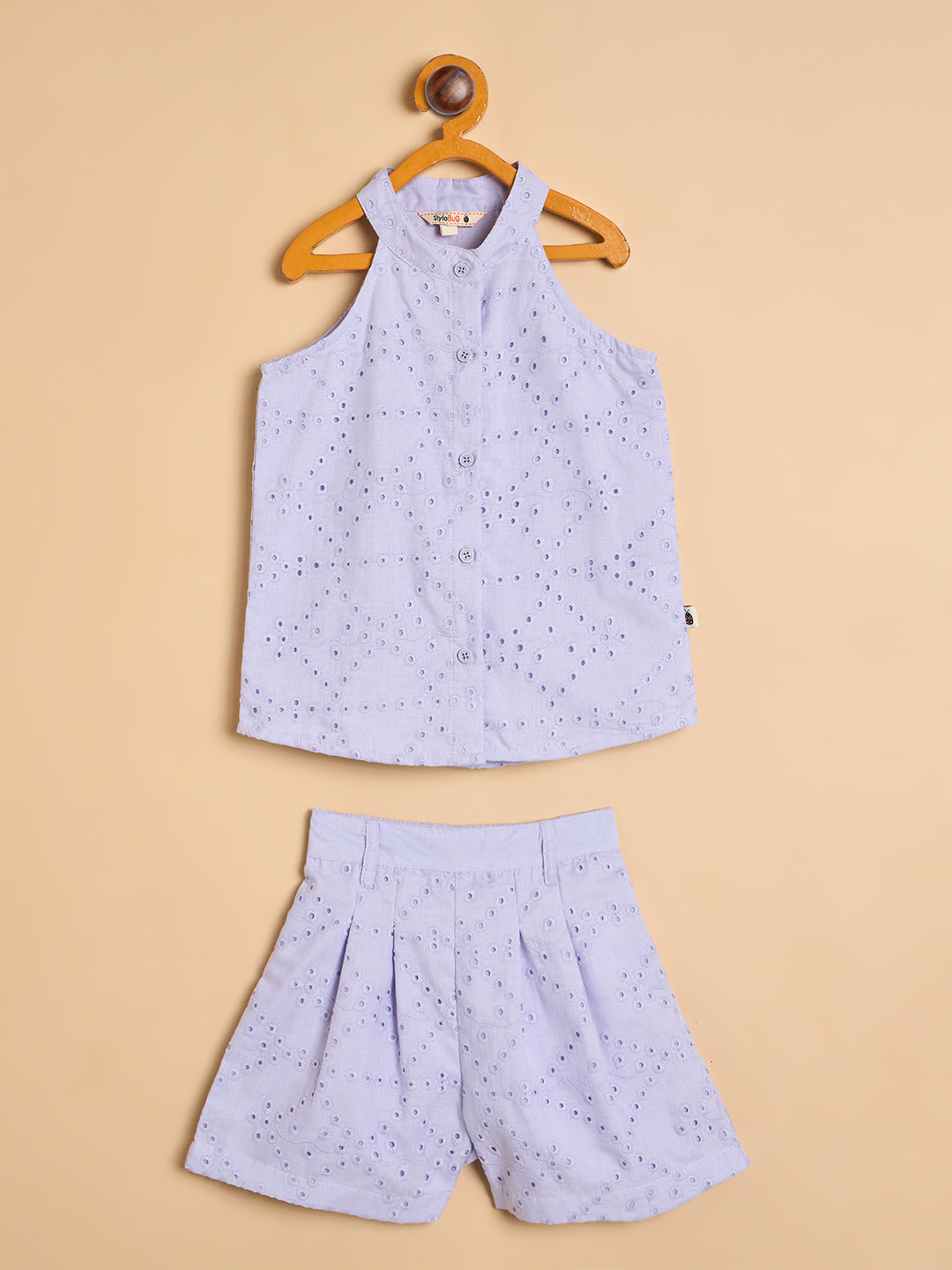 Girls Above Knee Embroidery Top with Shorts - Lavender