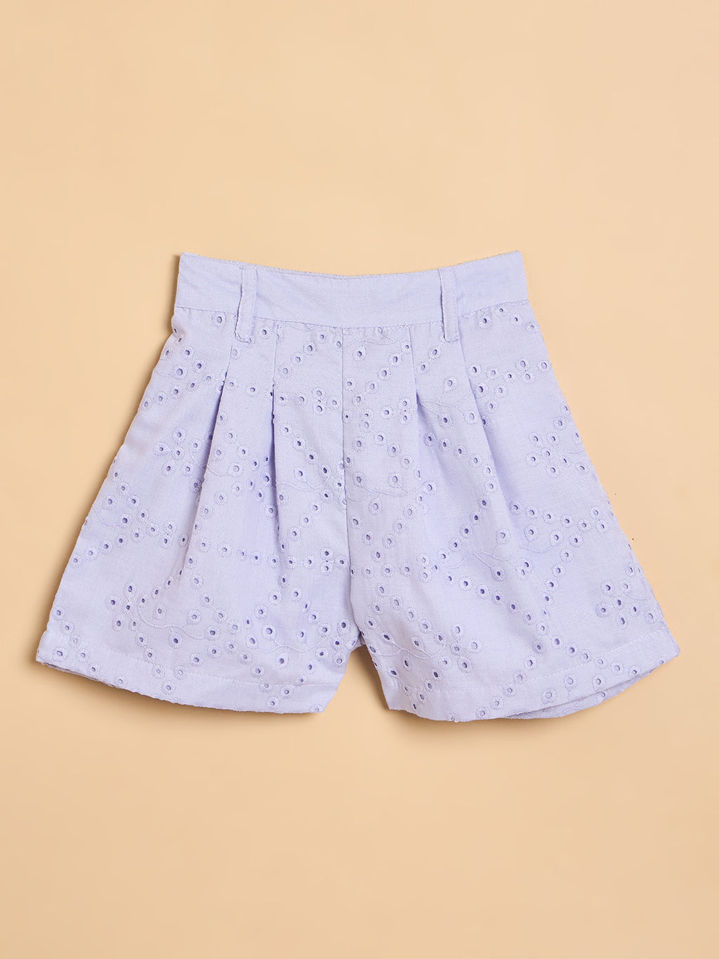 Girls Above Knee Embroidery Top with Shorts - Lavender