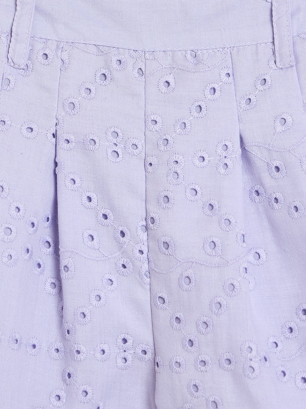 Girls Above Knee Embroidery Top with Shorts - Lavender