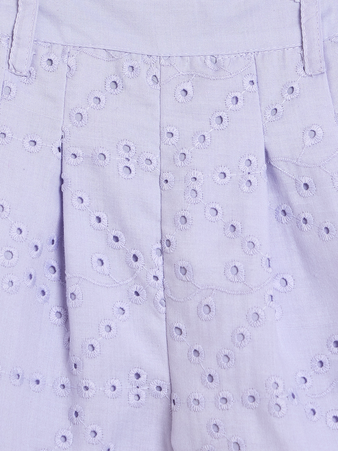 Girls Above Knee Embroidery Top with Shorts - Lavender