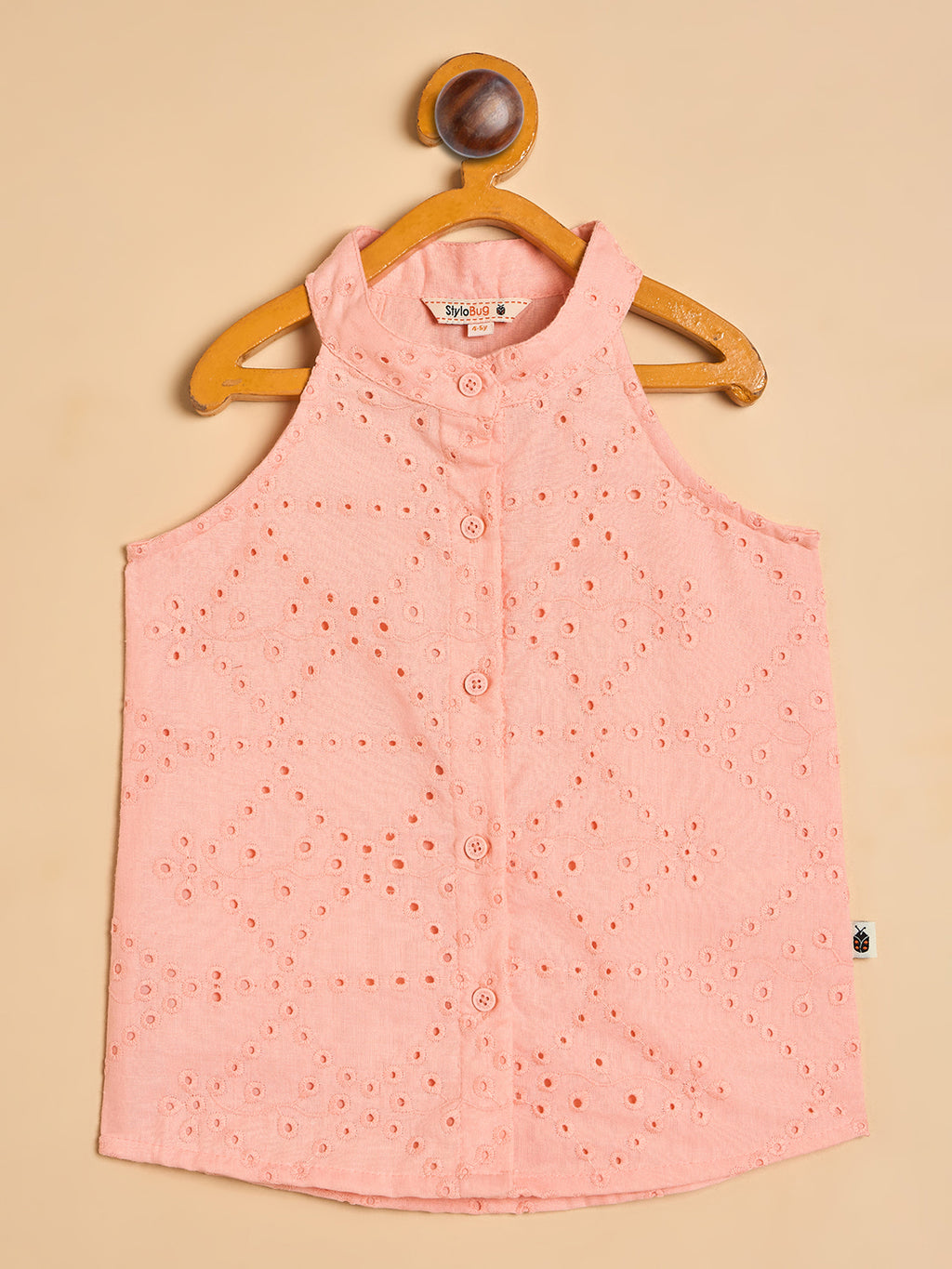 Girls Above Knee Embroidery Top with Shorts - Peach