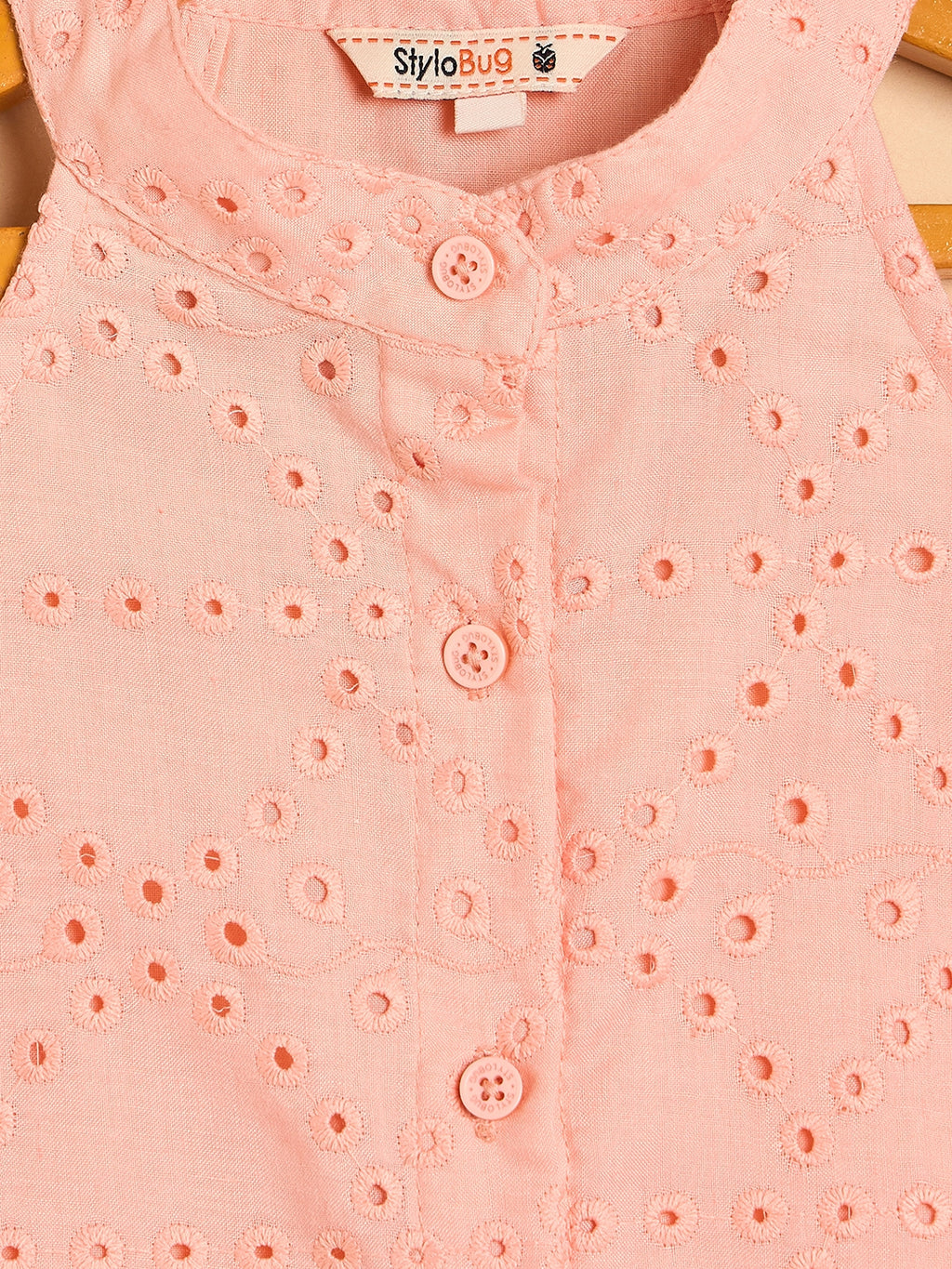 Girls Above Knee Embroidery Top with Shorts - Peach