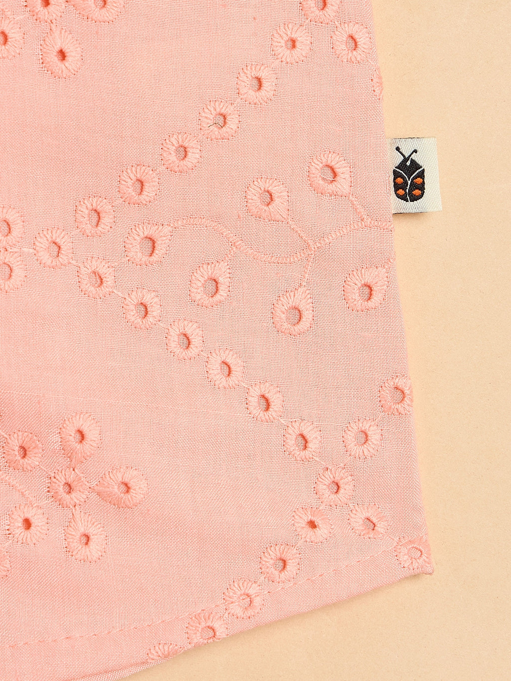 Girls Above Knee Embroidery Top with Shorts - Peach