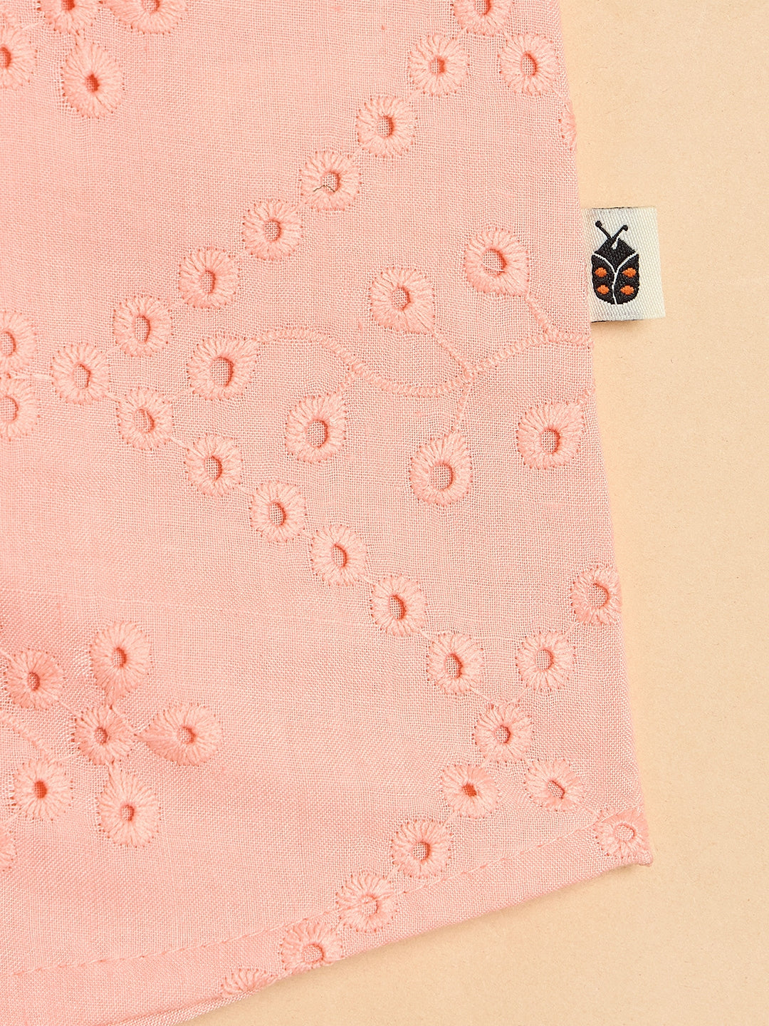 Girls Above Knee Embroidery Top with Shorts - Peach