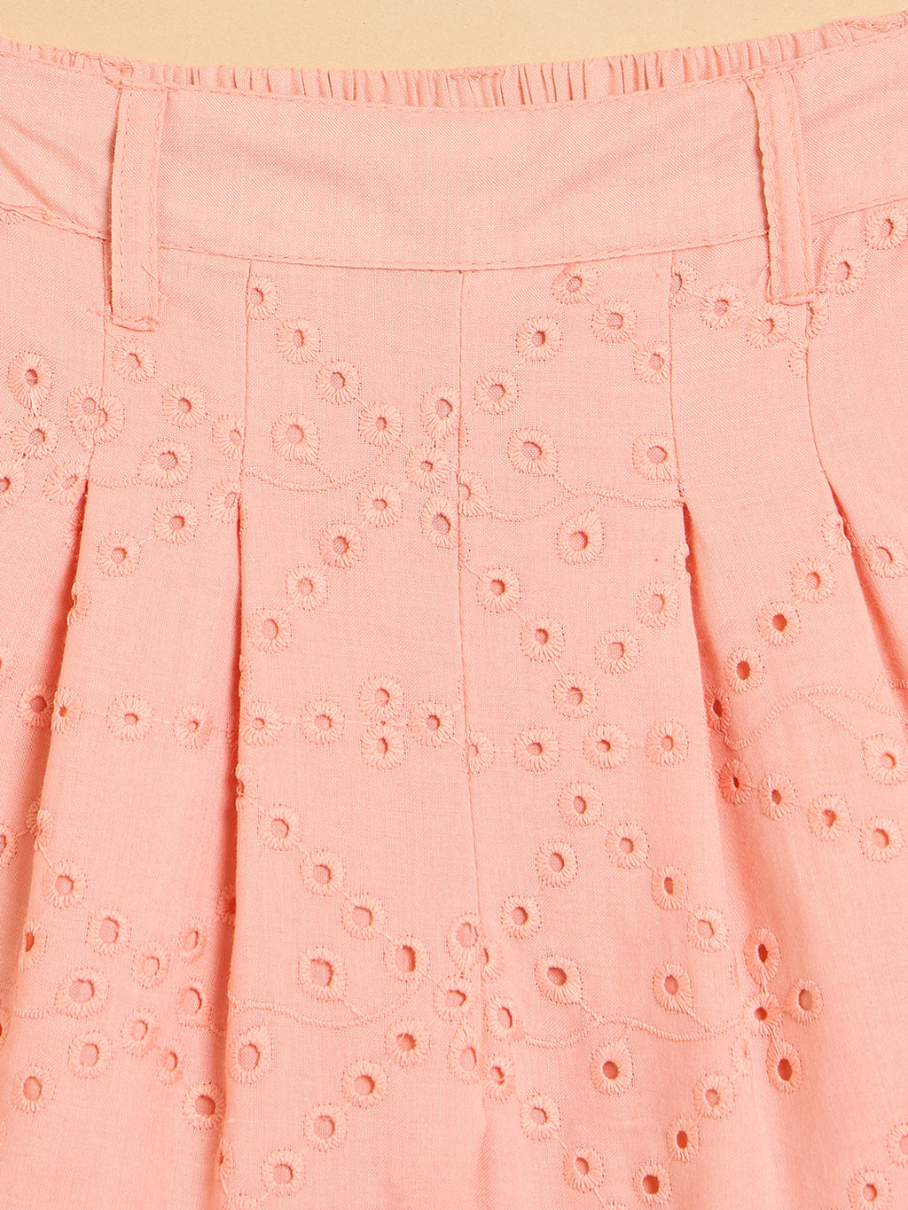 Girls Above Knee Embroidery Top with Shorts - Peach