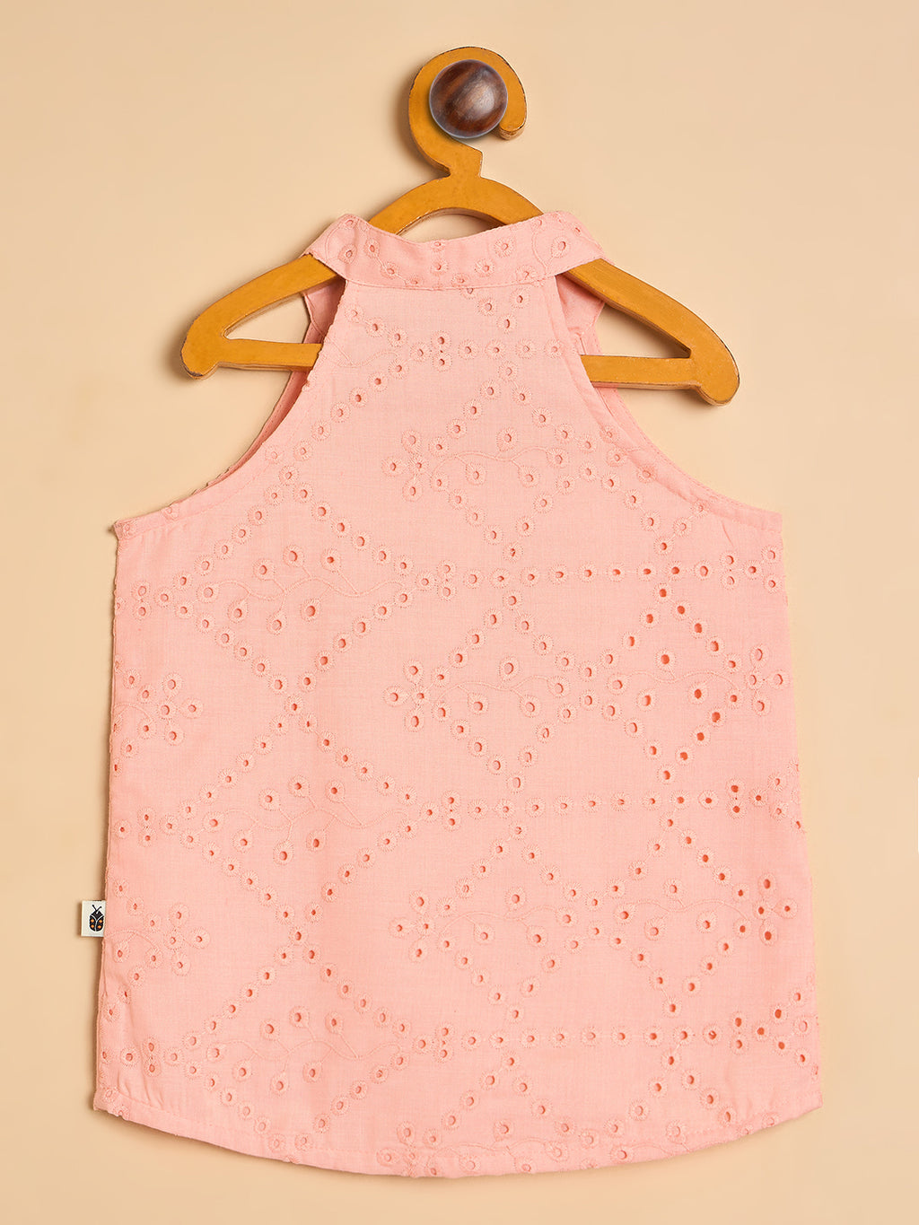 Girls Above Knee Embroidery Top with Shorts - Peach