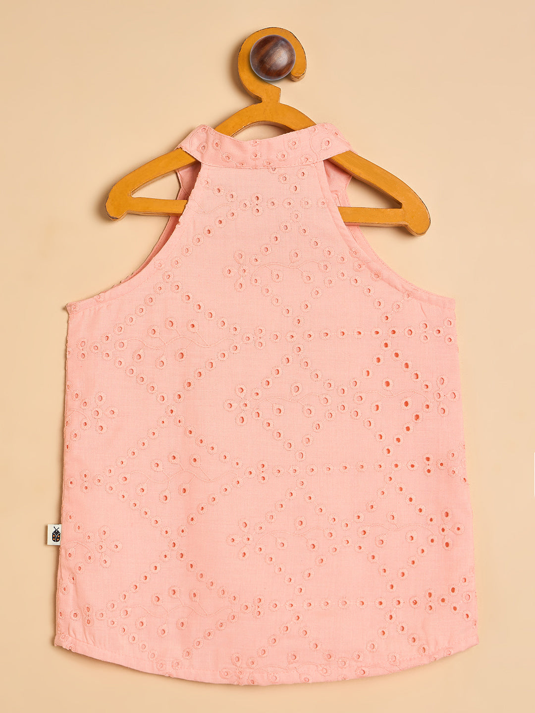 Girls Above Knee Embroidery Top with Shorts - Peach