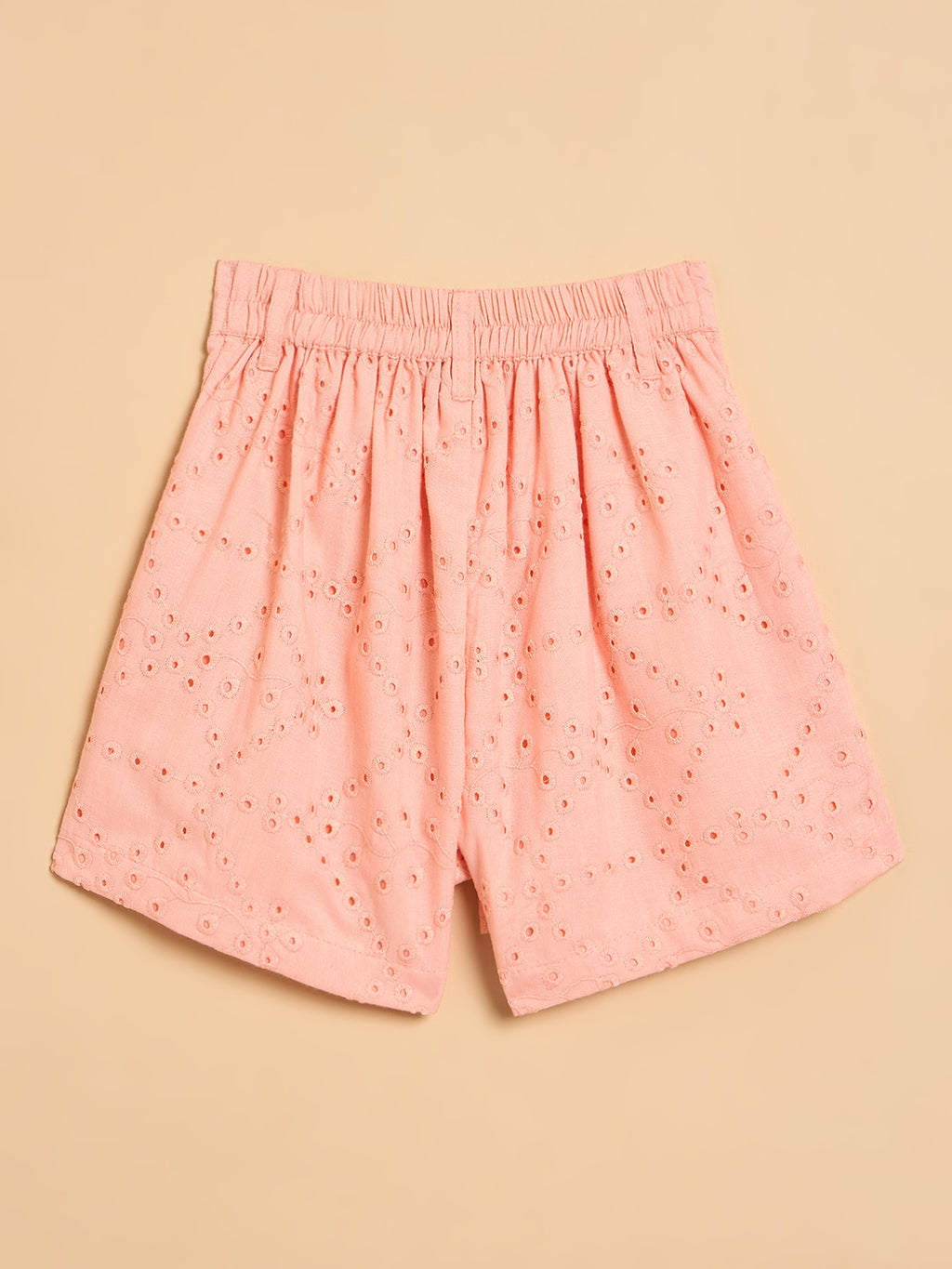 Girls Above Knee Embroidery Top with Shorts - Peach