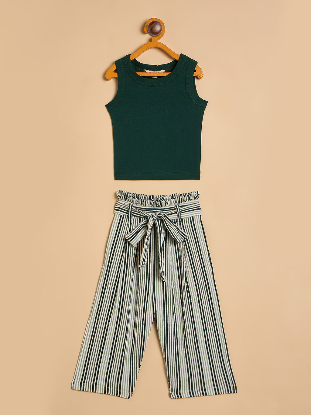 Girls Ankle Length All over Print Top With Pants - Green