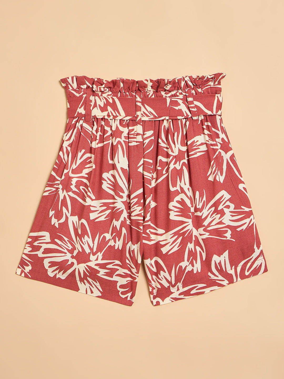 Girls Above Knee All over Print Top With Shorts - Brown